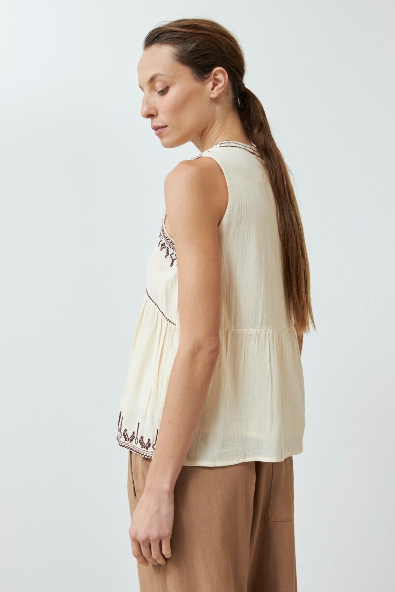 Blusa boho con bordados beige