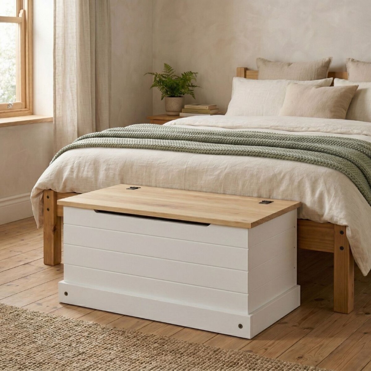 Baul Pie De Cama Linea Mexicana Madera Maciza Blanco 