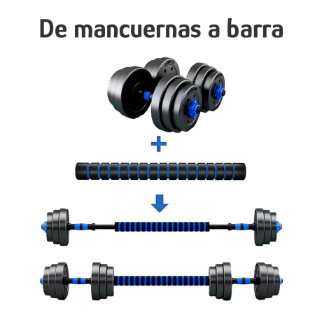 Set Fitness Mancuernas Barra Discos 20kg + Pesa Rusa 9kg Azul