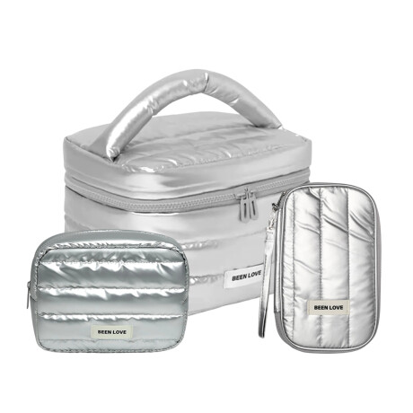 Set x3 Neceseres puffer plateados Sc
