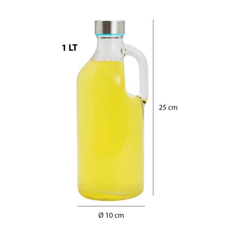 Botella de Vidrio con Asa y Tapa en Metal 1000Ml Agua Jugo Transparente