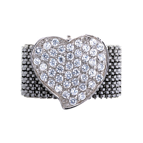Anillo de acero con aplique en plata 925 y circonias, LOVE. Anillo de acero con aplique en plata 925 y circonias, LOVE.