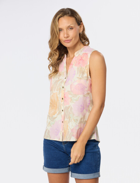 MUSCULOSA DE LINO ESTAMPADA Rosa