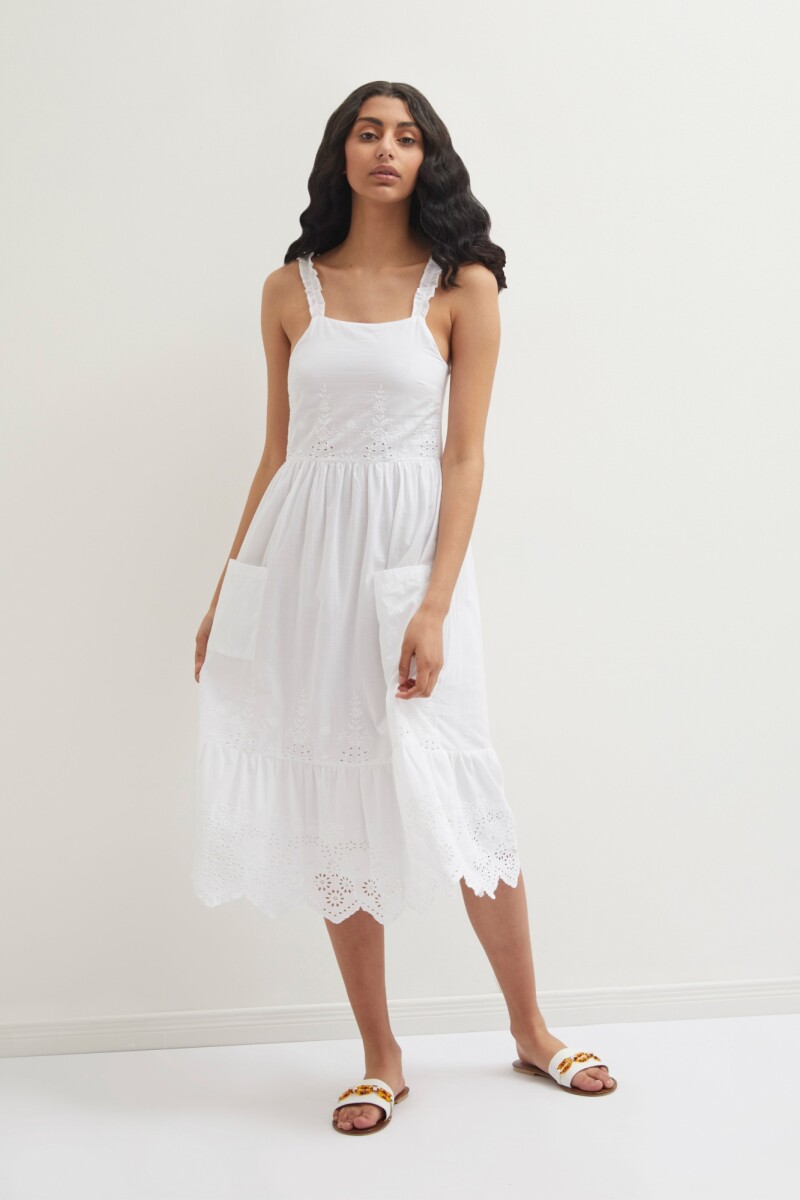 Maxi vestido con broderie - blanco 