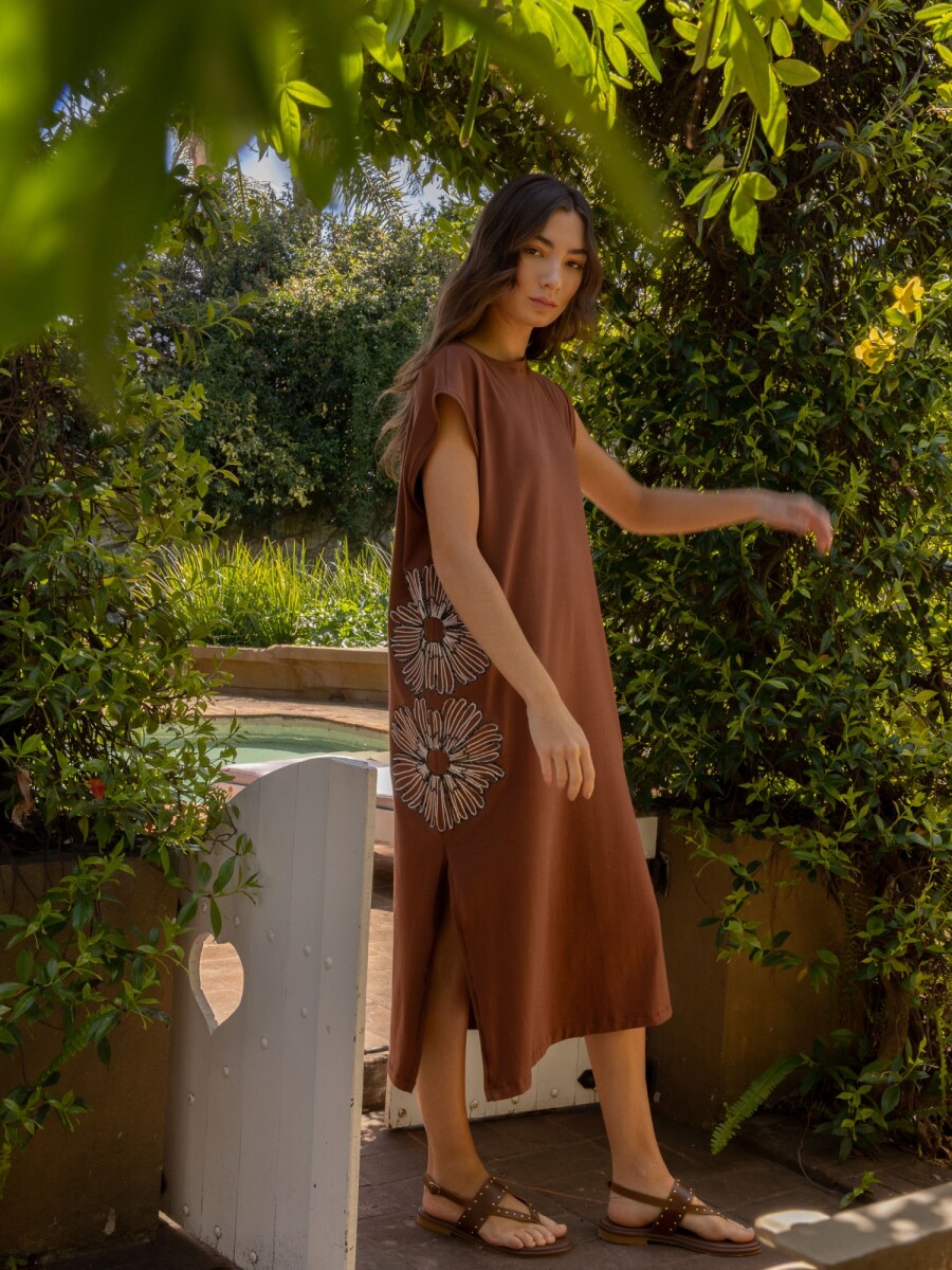 Vestido Floral Largo - Marrón 