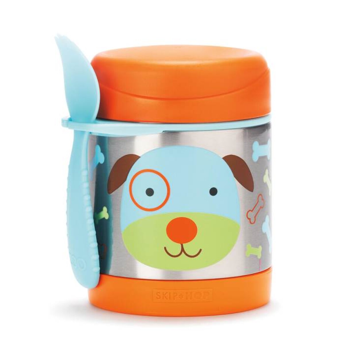 Tupper de acero inoxidable con cubierto, diseño perro 