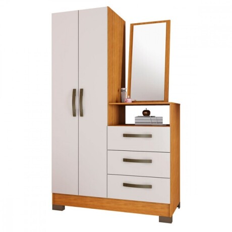 CÓMODA CAJONERA GUARDARROPA 3 CAJONES 2 PUERTAS CON ESPEJO CAFE