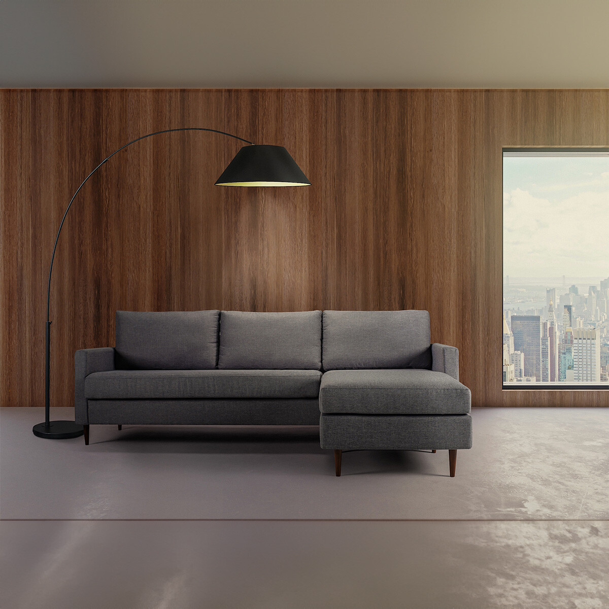 Sofá con chaise SMART Gris 3 CUERPOS 
