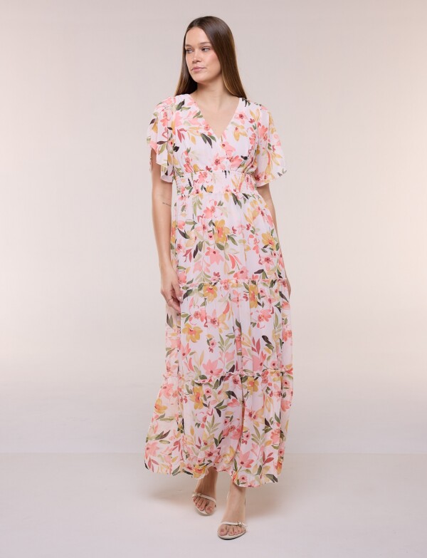 Vestido Maxi Estampado Floral Con Escote Cruzado ROSA/MULTI