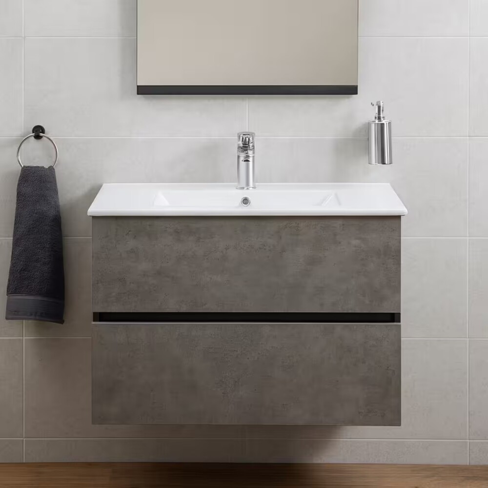 Mueble de baño suspendido Gris Claro 80 cm con bacha de loza Mueble De Baño Suspendido Gris Claro 80 Cm Con Bacha De Loza