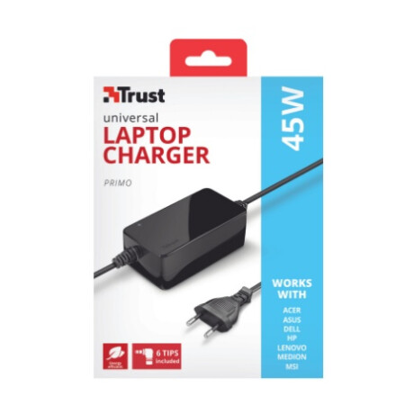 TRUST 21904 CARGADOR PRIMO UNIVERSAL PARA LAPTOP 45W Trust 21904 Cargador Primo Universal Para Laptop 45w