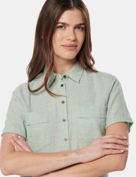 CAMISA DE LINO MEDIO BOTÓN Verde