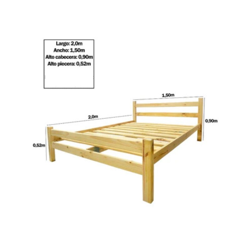 Cama 2 Plazas Pino Natural Cama 2 Plazas Pino Natural