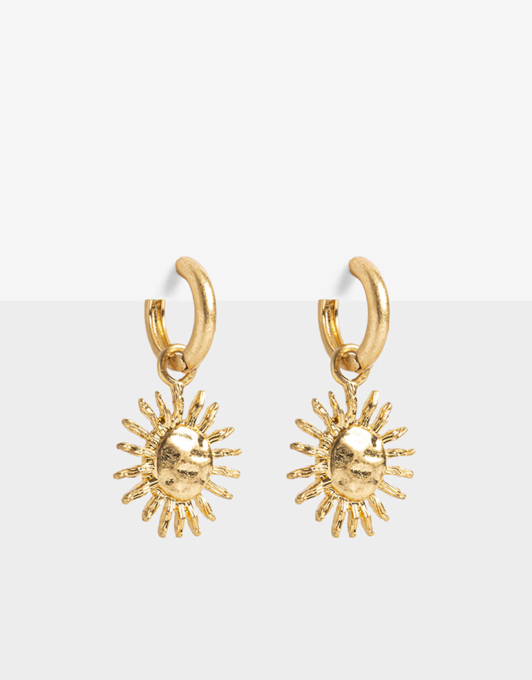 Aros Argollas Metal Argollas Con Dije De Sol - Dorado Oro Amarillo