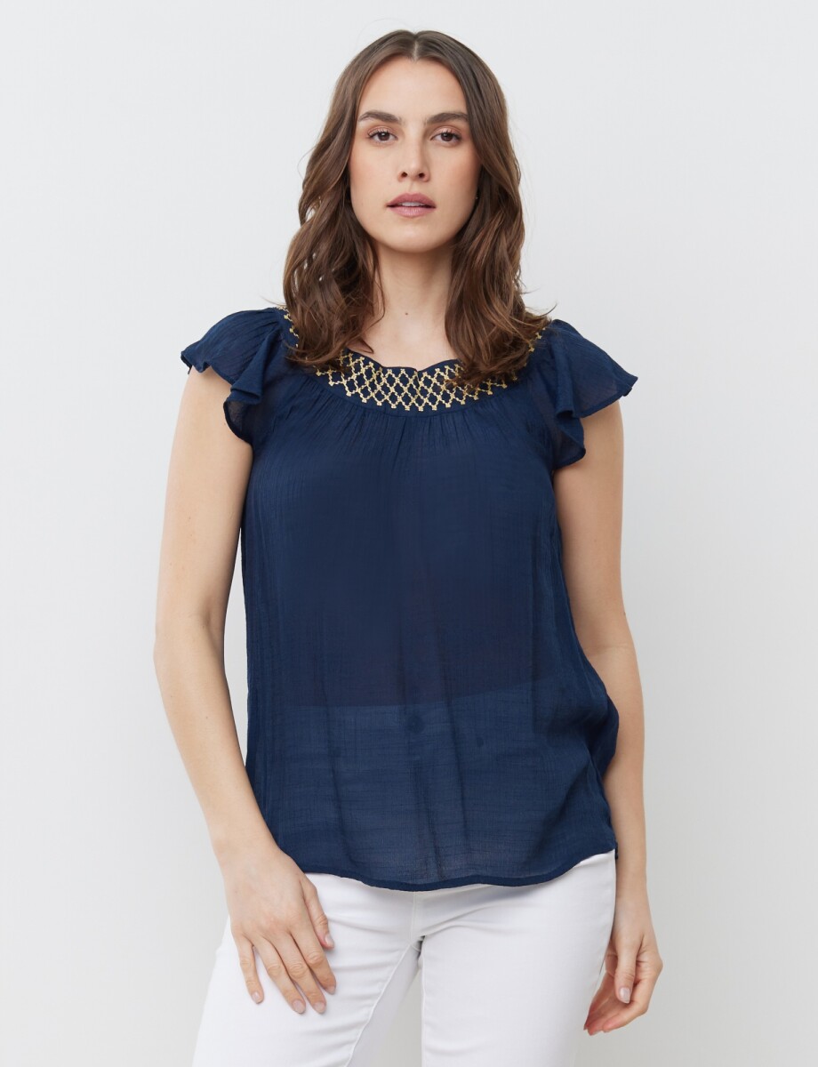 Blusa Bordada - Azul 