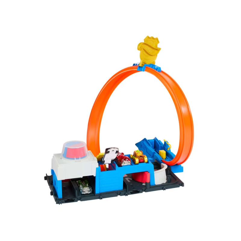 Pista Estación de policía Hot Wheels con auto y pista Looping Regulable Pista Estación de policía Hot Wheels con auto y pista Looping Regulable