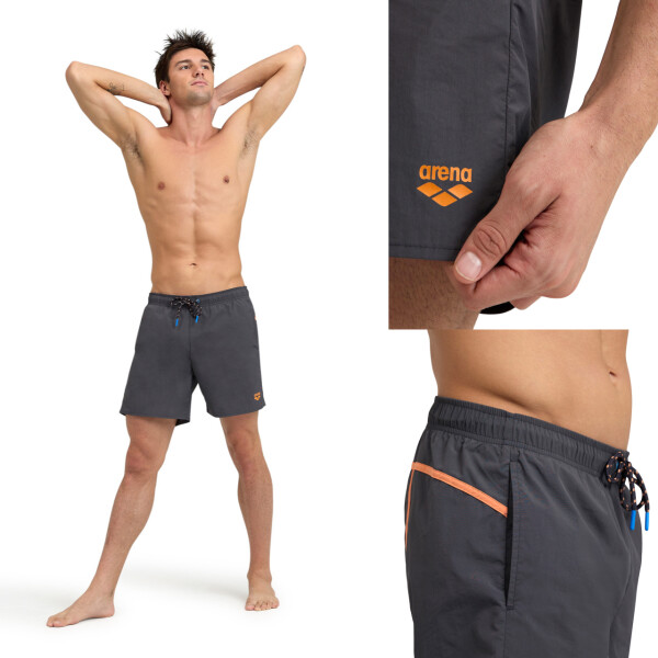 Bermuda Short Largo De Baño Playa Deportivo Para Adulto Arena Men's Pro_File Beach Boxer Gris y Naranja