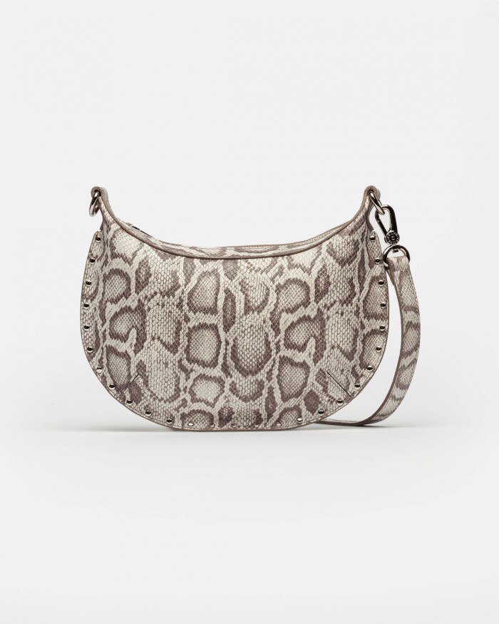 Bandolera Luna En Cuero Snake Print Natural
