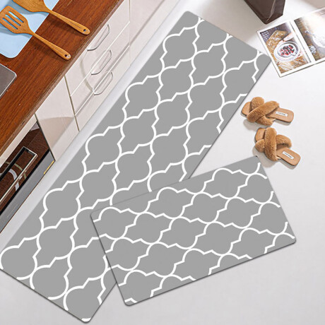 Set 2 Alfombras P/ Cocina O Baño Pvc Tatami Acolchado Gris