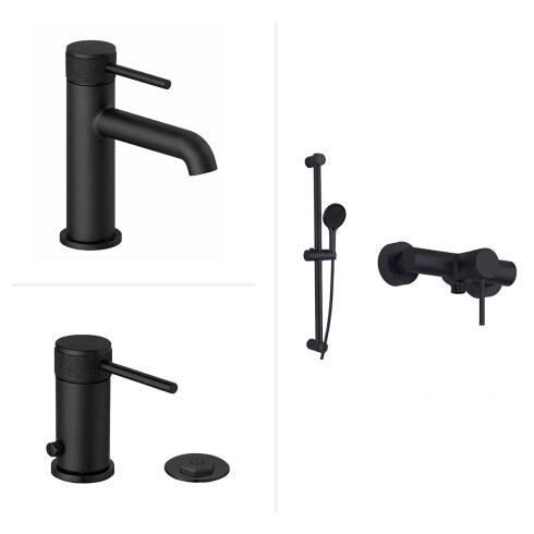 Juego Grifería Lavatorio Bajo Bidet Y Ducha NEGRO