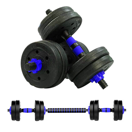 Set 2 Mancuernas + Barra 3en1 + 30kg Disco Pesa PVC 2x10KG + 2x5KG