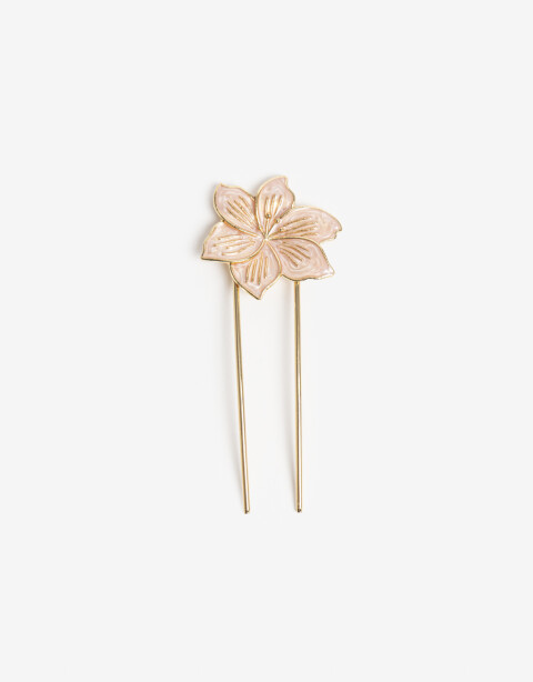 Peinetas y Palitos Flores Palito Metálico Con Flor Esmaltada. - Rosa Claro