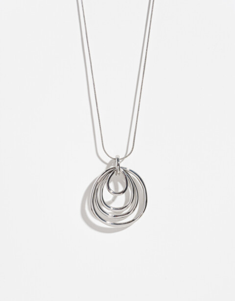 Collares Largos Metal Collar Con Dije Circular - Plateado Rodio