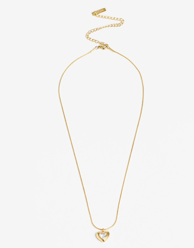 Cadena Corta con Dije Strass Collar De Acero Con Cubic - Dorado