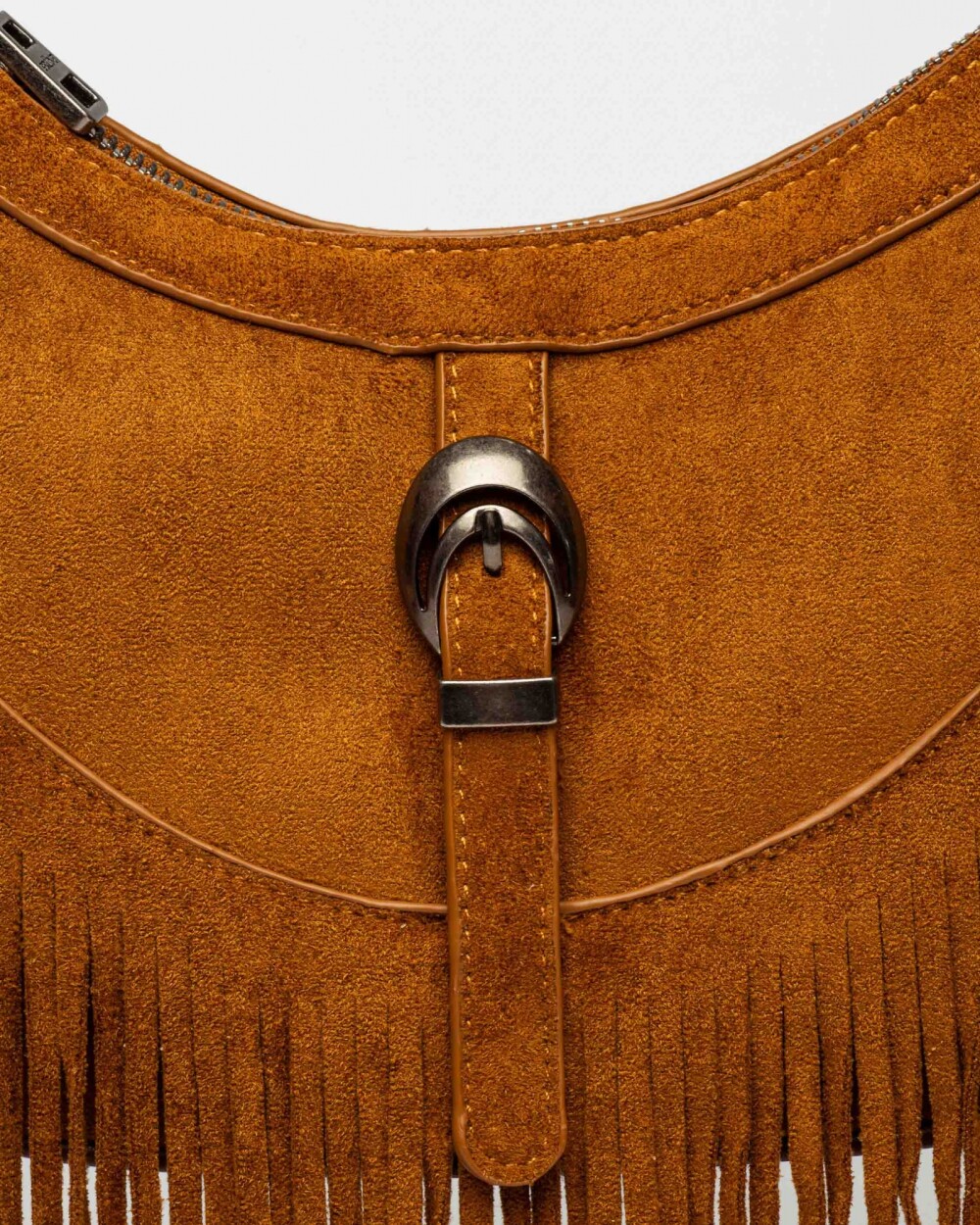 Cartera al hombro Western en efecto gamuza Cuoio