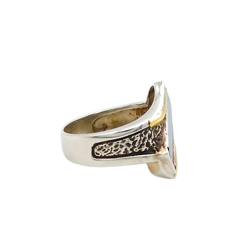 Anillo Labrado-Plata y Oro-Piedra Onix-AN5162 conpiedra