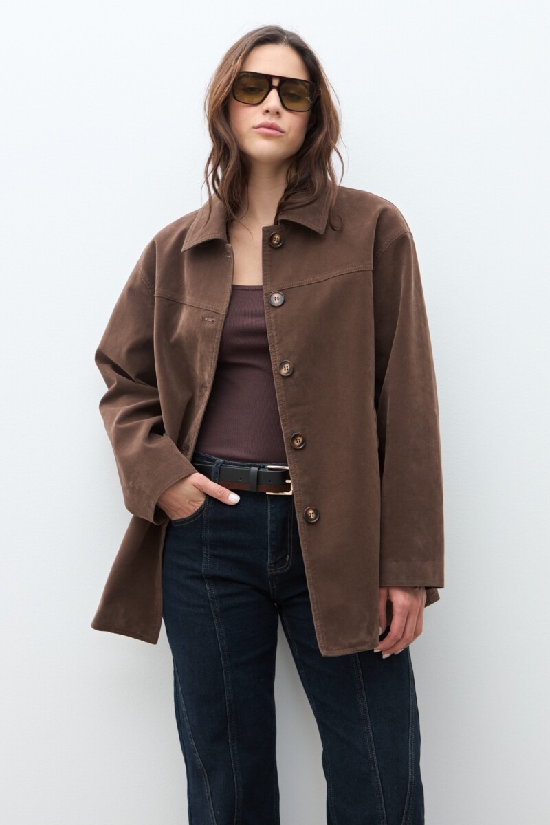 Chaqueta simil gamuza chocolate