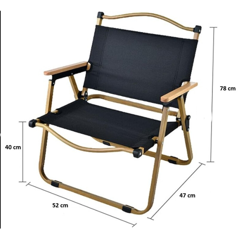 Silla plegable para campamento símil madera Grande Negro