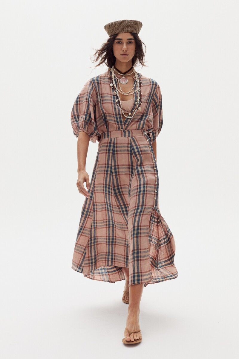 Falda Aleli en Lino Tea Rose Checks