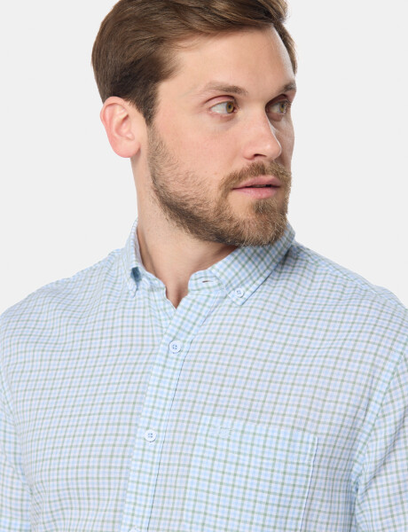 CAMISA CUADROS DE LINO Celeste