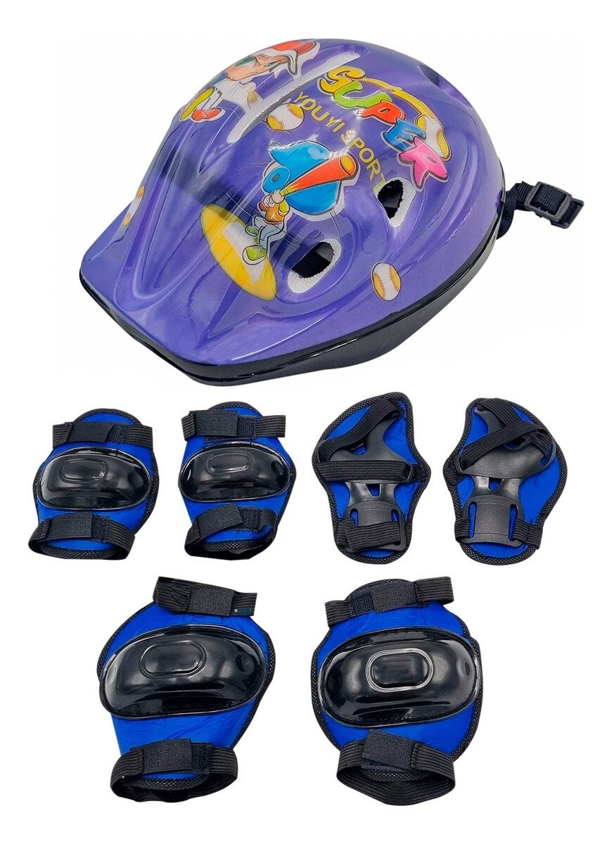 Rodillera Y Casco Cat Kit Protecciones Bici Patines Skate - variante color AZULDIBUJO 2 