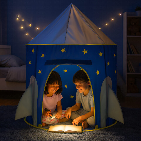 Carpa Casita Infantil IMBACK IBK-CAR004 | Cohete Nave Espacial para Niños, Plegable y Fácil de Armar Azul Carpa Casita Infantil IMBACK IBK-CAR004 | Cohete Nave Espacial para Niños, Plegable y Fácil de Armar Azul