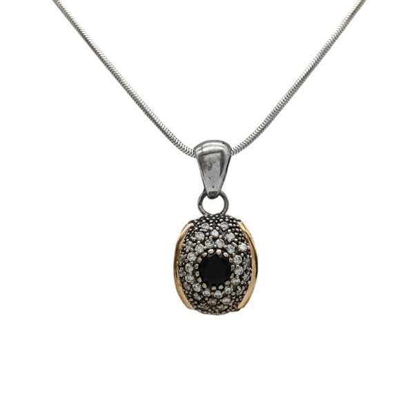 Dije Halo de Ónix - Plata y Oro - Ónix y Zirconia-CP5418 Conpiedra