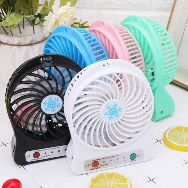 Ventilador Recargable Indicador Led 3 Velocidades Usb Color Variante Negro