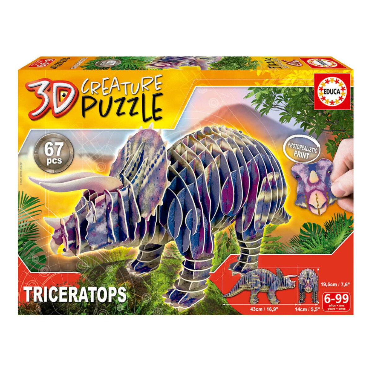 Puzzle Dinosaurio Triceratops 3d Rompecabezas Niños Educa 