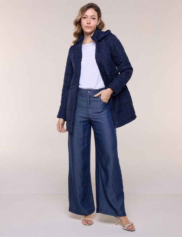 Campera Larga Capitoneada Con Capucha Desmontable AZUL