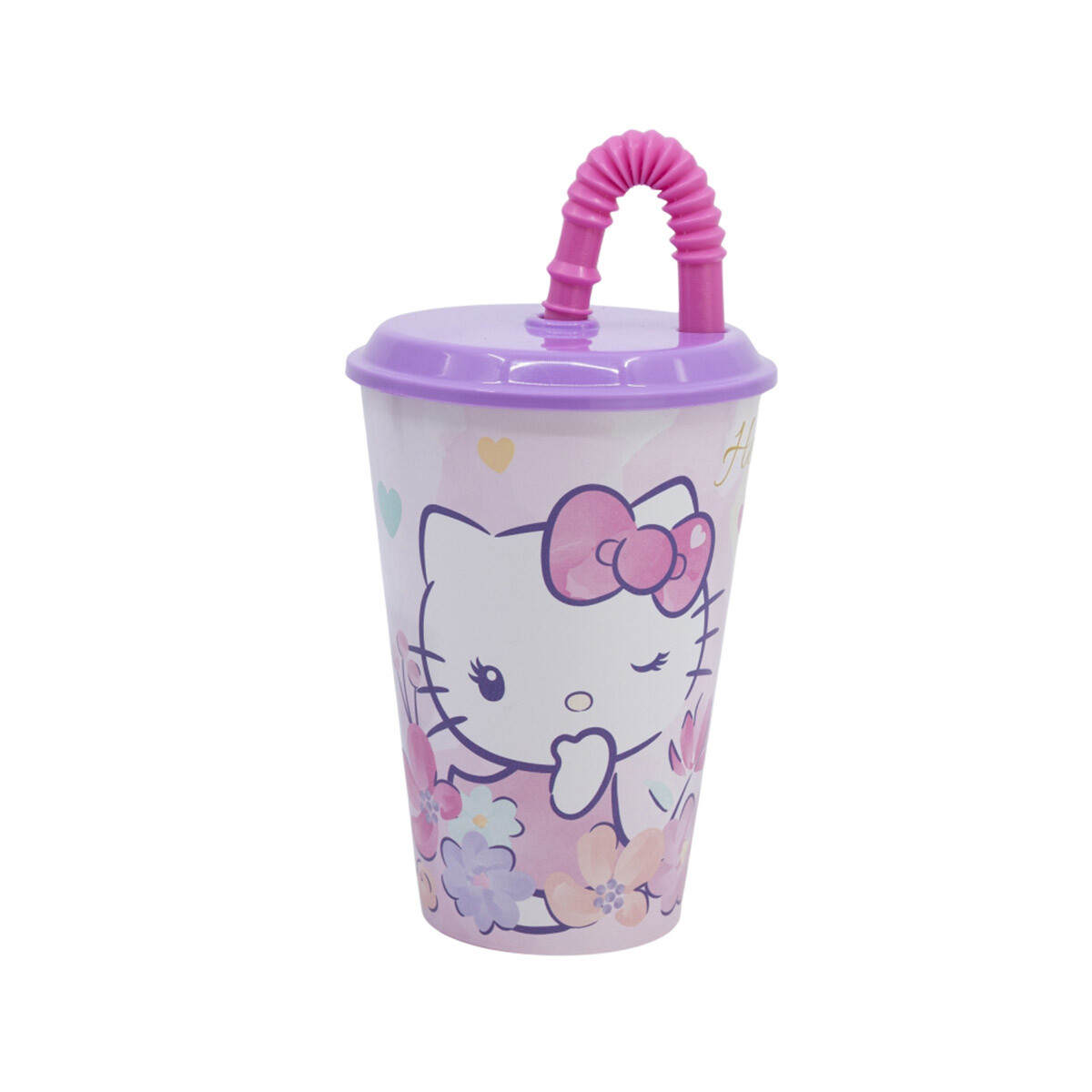 Vaso Plástico Easy Hello Kitty con Pajita Retráctil 430 ml 