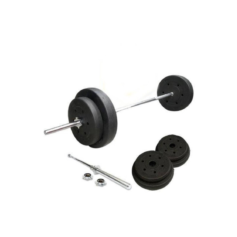 Kit de Barra Recta Larga Maciza De 1.80mts + 30kgs En Discos 2x10Kg 2x5Kg