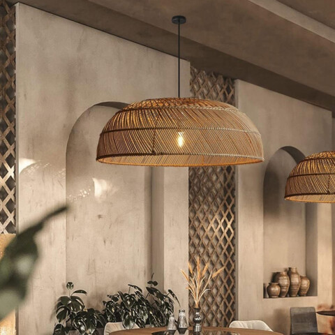 Lámpara colgante campana de ratán E27 Ø500x180mm IX9522