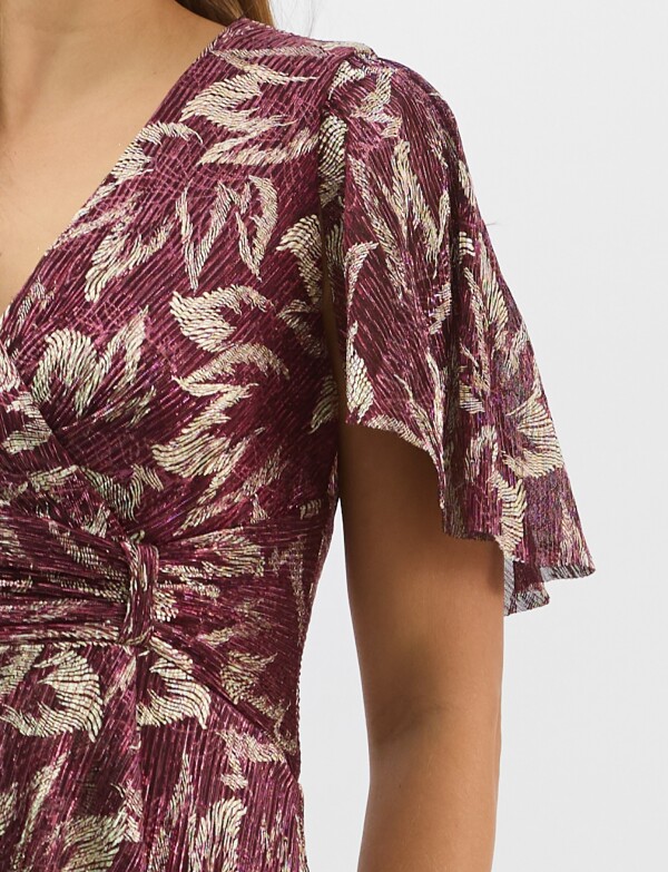 Vestido Maxi Cruzado Con Brillo Metalizado BORDEAUX/MULTI