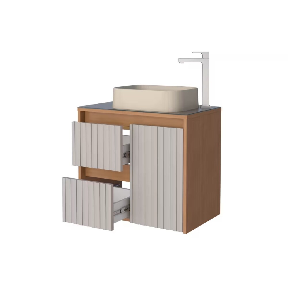 Mueble de baño suspendido Kyoto Beige 61 cm con tapa de vidrio sin bacha Mueble De Baño Suspendido Kyoto Beige 61 Cm Con Tapa De Vidrio Sin Bacha