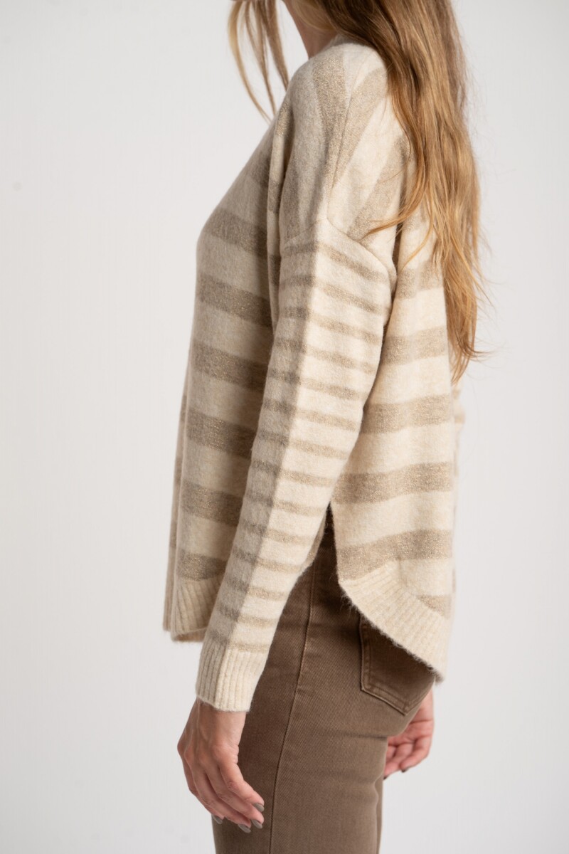 Sweater Rayado Combinado Beige Melange