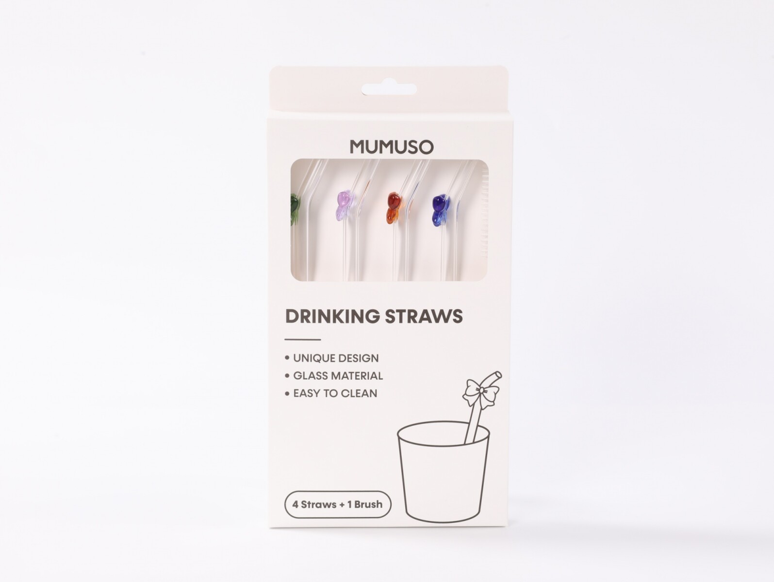 JUEGO DE 4 PAJITAS DE VIDRIO CON CEPILLO DE LIMPIEZA (LAZO) 