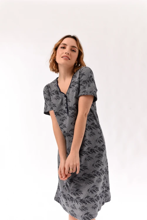 Camisón Clásico Manga Corta Hojas Marino