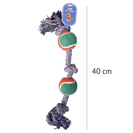 Juguete Cuerda Trenzada 2 Pelotas Tenis Nudos para Mascotas Verde/rojo