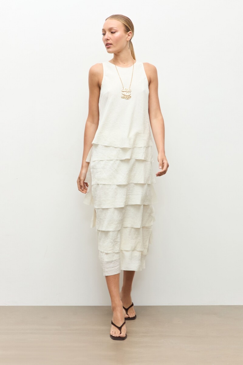 Maxi vestido con volados - crudo 